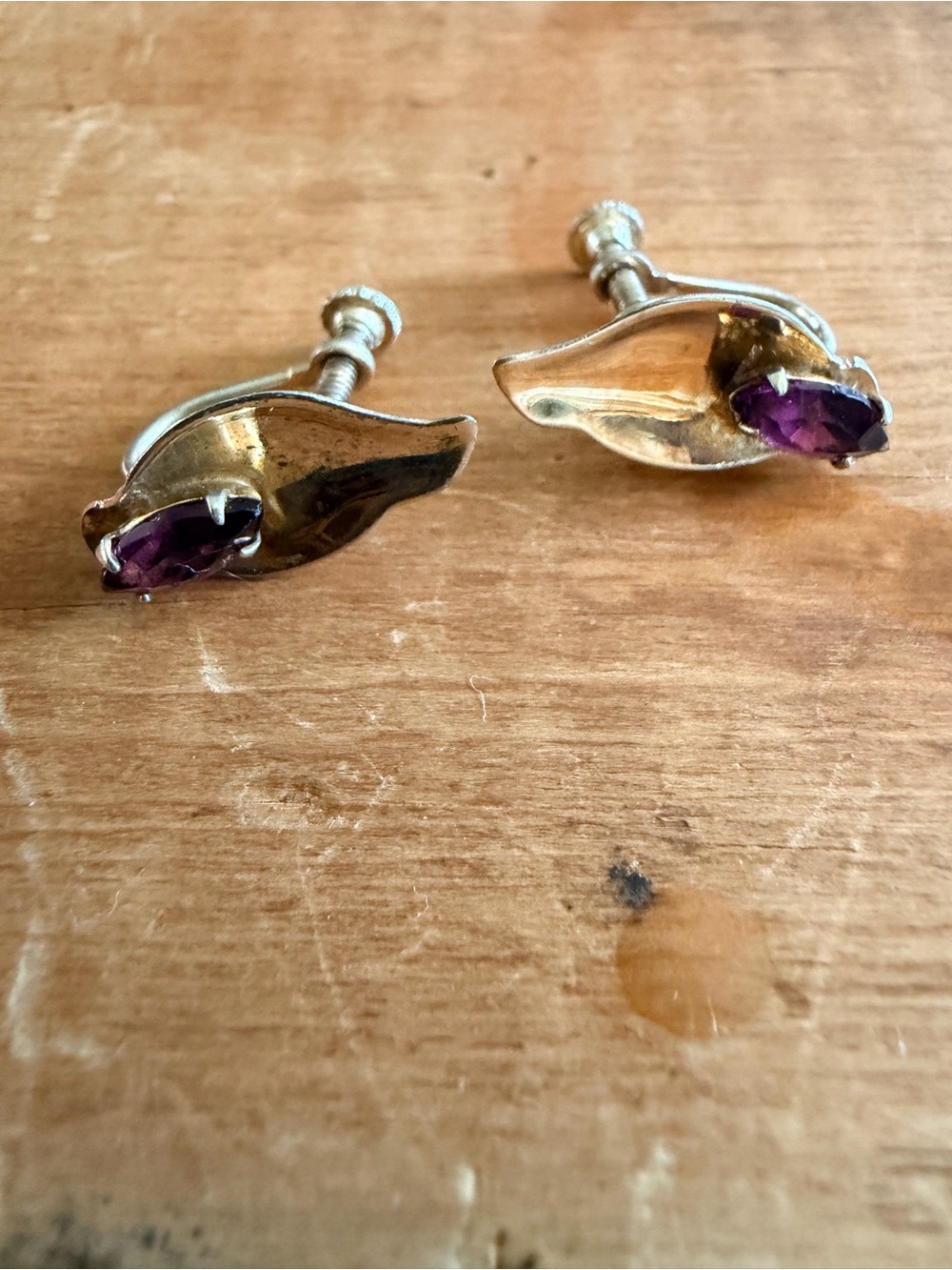 Vintage 1950? Coro sterl- Screwback Earrings with Purple Marquise Stone Accents